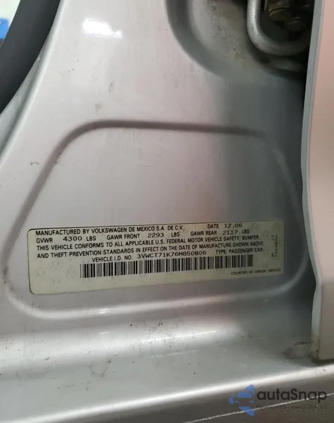 2006 Volkswagen Jetta Tdi from USA, damaged, VIN 3VWCT71K76M850806